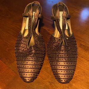 Dolce by Pierre Sequined & Satin Bronze Low Heels